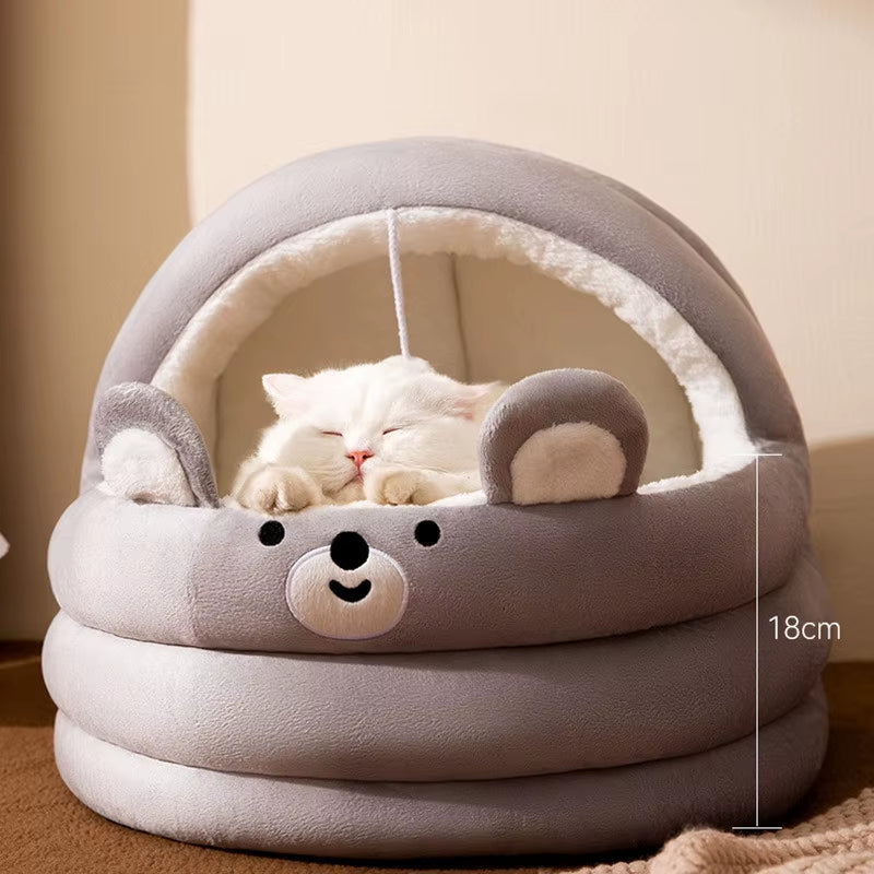 Cama Cuna para Gatos 🐾 Four Seasons – Suave, Cómoda y Semi Cerrada