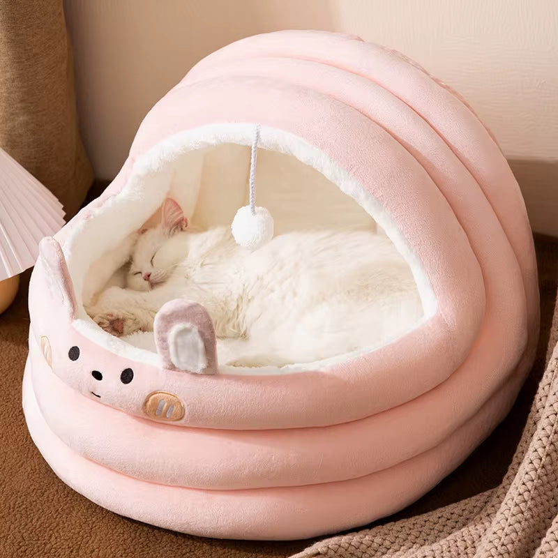 Cama Cuna para Gatos 🐾 Four Seasons – Suave, Cómoda y Semi Cerrada