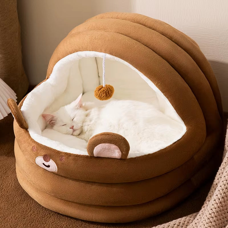 Cama Cuna para Gatos 🐾 Four Seasons – Suave, Cómoda y Semi Cerrada