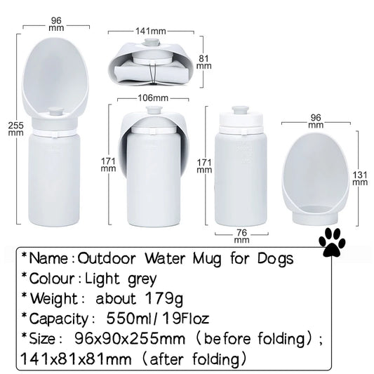 Taza Plegable Portátil 550 ml para Perros y Gatos – Botella de Agua de Viaje con Dispensador