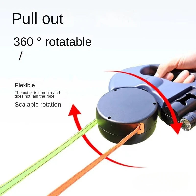 Correa Doble Retráctil con Linterna y Porta Bolsas – Ideal para Pasear 2 Perros a la Vez, Giro 360°, Liviana y Segura