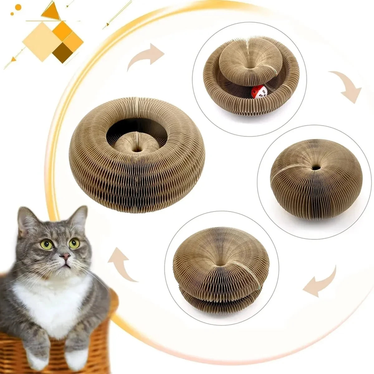 Tablero Rascador Mágico para Gatos con Pelota Giratoria – Juguete Interactivo y Antiestrés