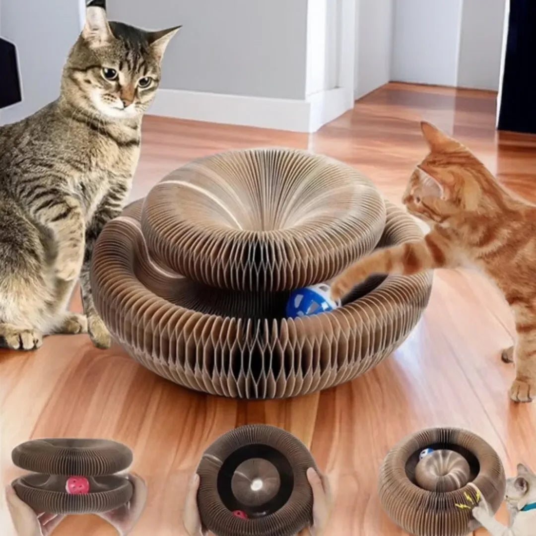 Tablero Rascador Mágico para Gatos con Pelota Giratoria – Juguete Interactivo y Antiestrés
