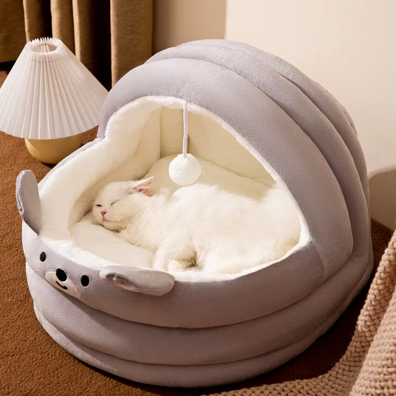 Cama Cuna para Gatos 🐾 Four Seasons – Suave, Cómoda y Semi Cerrada