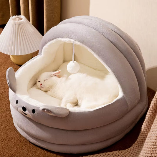 Cama Cuna para Gatos 🐾 Four Seasons – Suave, Cómoda y Semi Cerrada