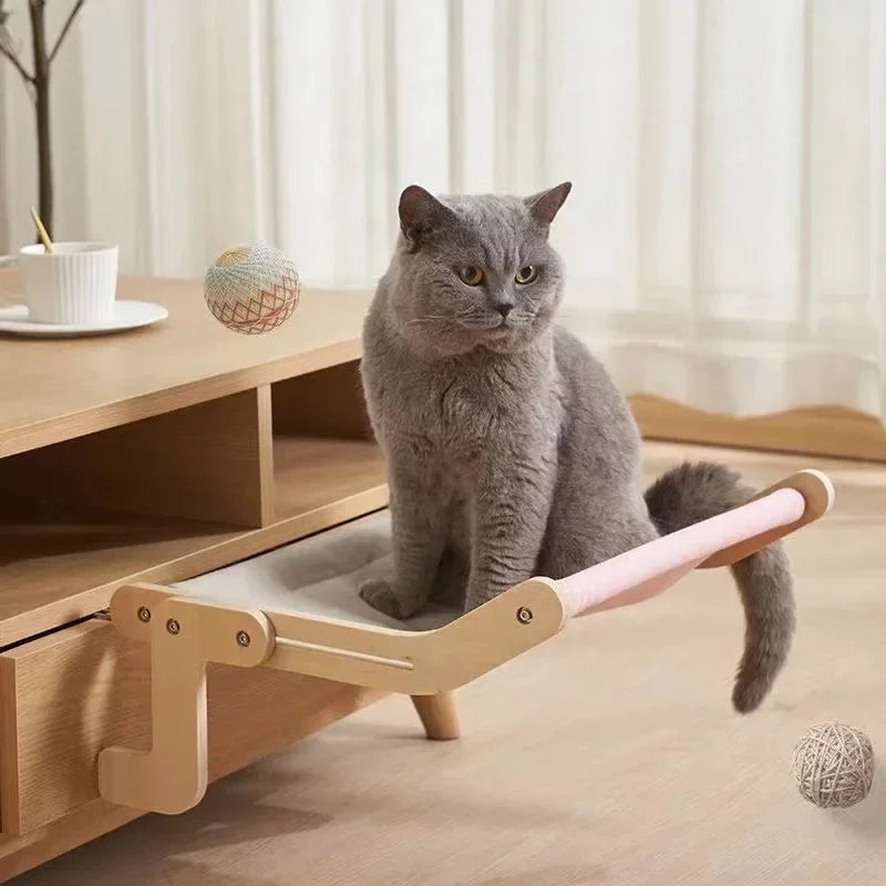 Cama Colgante para Gatos – Ventana de Madera con Lona Resistente y Lavable 🐾