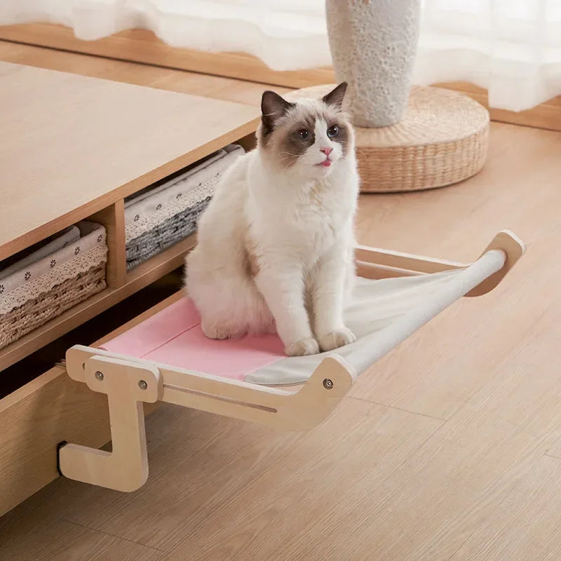 Cama Colgante para Gatos – Ventana de Madera con Lona Resistente y Lavable 🐾