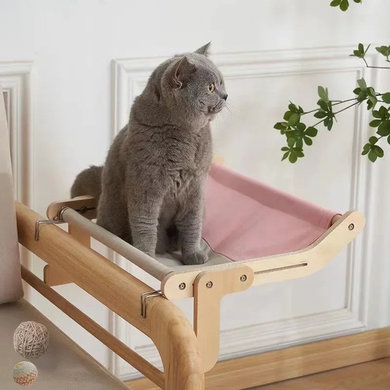 Cama Colgante para Gatos – Ventana de Madera con Lona Resistente y Lavable 🐾