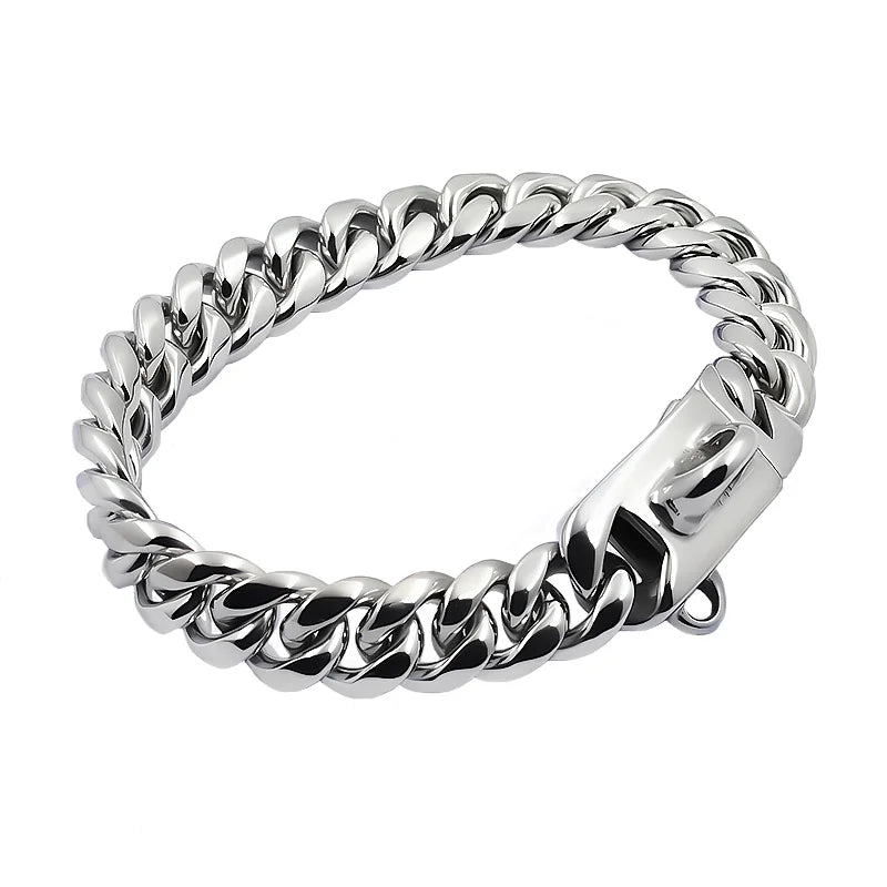 Collar de Acero Inoxidable para Perros – Cadena Cubana Dorada y Plateada 14 mm | Resistente y Ajustable/Producto Internacional