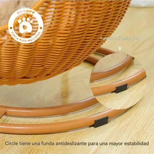 Cama Esférica de Mimbre para Gatos con Base Antideslizante