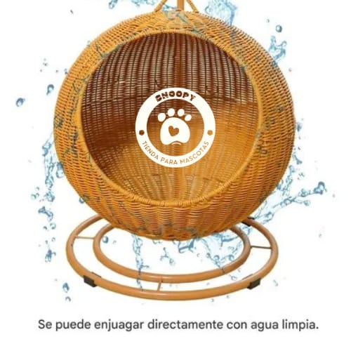 Cama Esférica de Mimbre para Gatos con Base Antideslizante