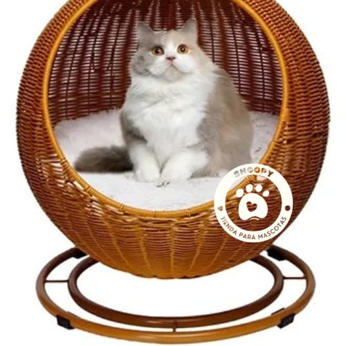 Cama Esférica de Mimbre para Gatos con Base Antideslizante