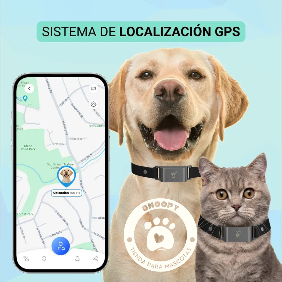 Collar GPS Inteligente para Mascotas con Valla Virtual + SIM Incluida | Snoopy Pets