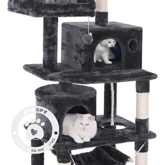 Árbol Rascador Premium para Gatos 145 cm – Múltiples Plataformas, Cuevas, Hamaca y Rascadores