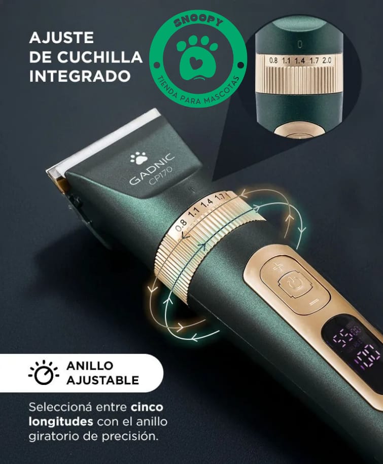 Máquina Cortapelo Profesional para Mascotas Gadnic CP170 – Silenciosa, Inalámbrica, Pantalla LCD + Kit Completo de Grooming