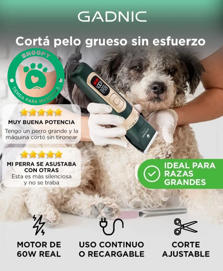 Máquina Cortapelo Profesional para Mascotas Gadnic CP170 – Silenciosa, Inalámbrica, Pantalla LCD + Kit Completo de Grooming