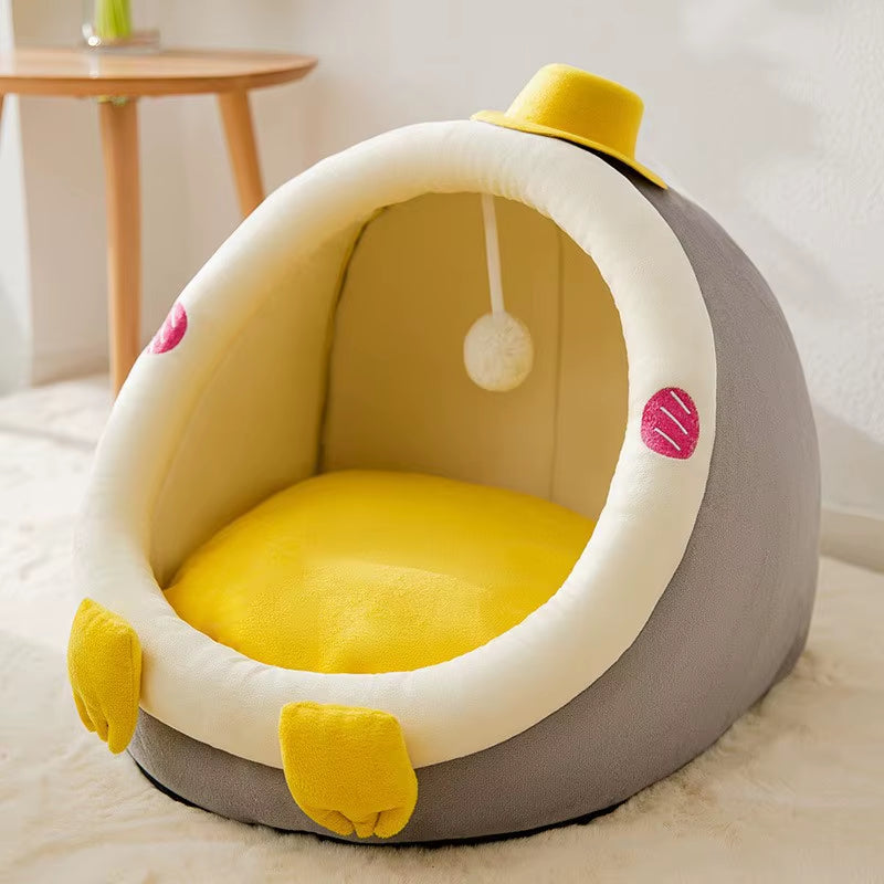 Cama Cuna para Gatos 🐾 Four Seasons – Suave, Cómoda y Semi Cerrada