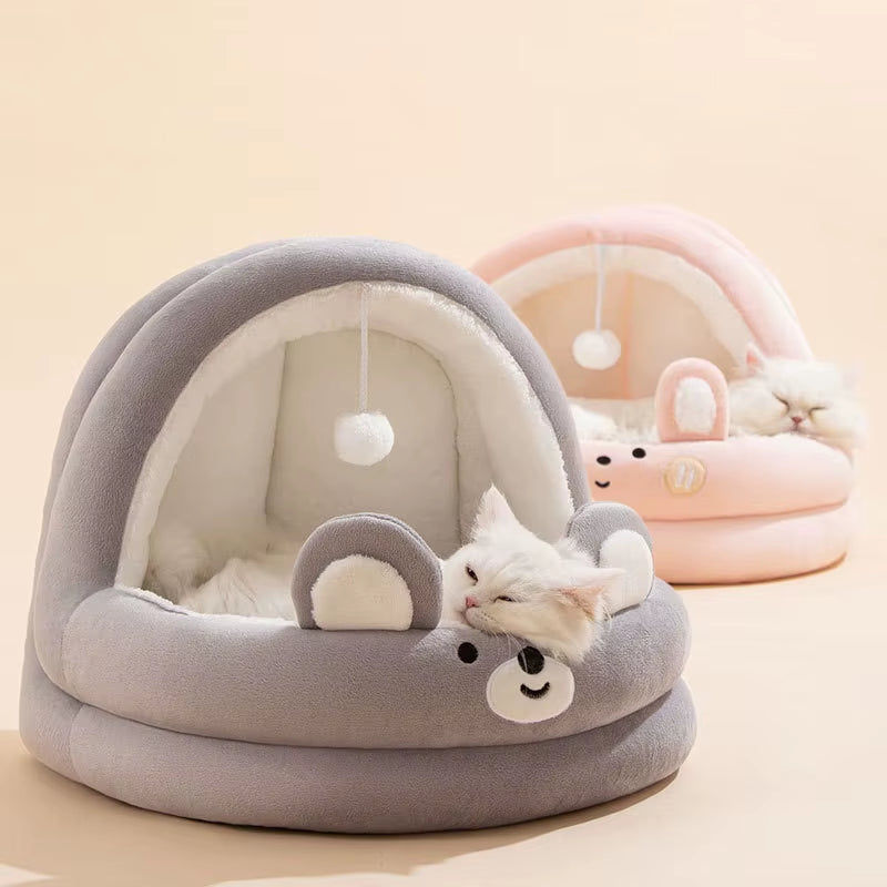 Cama Cuna para Gatos 🐾 Four Seasons – Suave, Cómoda y Semi Cerrada